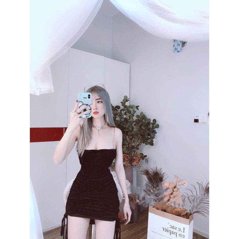 Đầm body nhung 2 dây loại đẹp ( kèm ảnh thật )