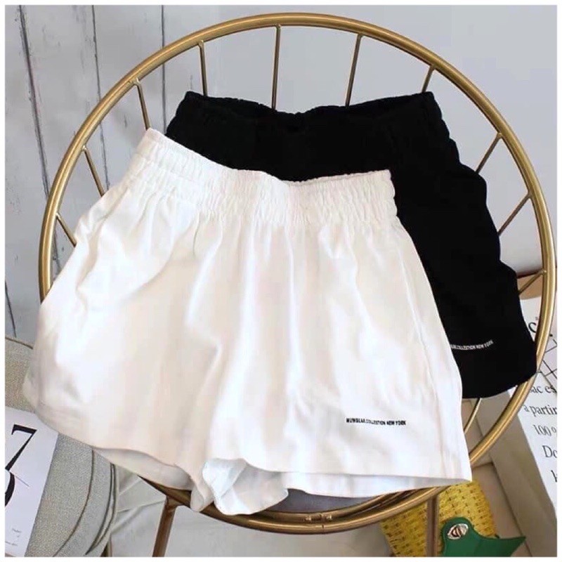 Quần Short Đũi Thêu Chữ Nhỏ Nữ [FREESHIP] 🌸 Shorts Đùi Ống Rộng, Sooc Cạp Chun Màu Trắng Đen,Sọt Ngắn Ulzzang 🌸