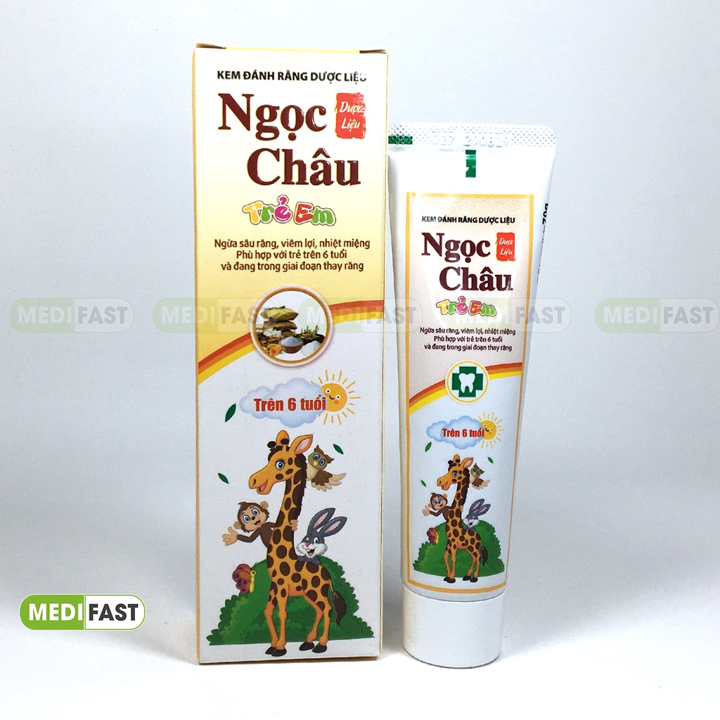 Kem đánh răng dược liệu Ngọc Châu cho trẻ em từ 6 tuổi tuýp 70g giảm nhiệt miệng đau nướu, lợi, ngăn vi khuẩn mảng bám