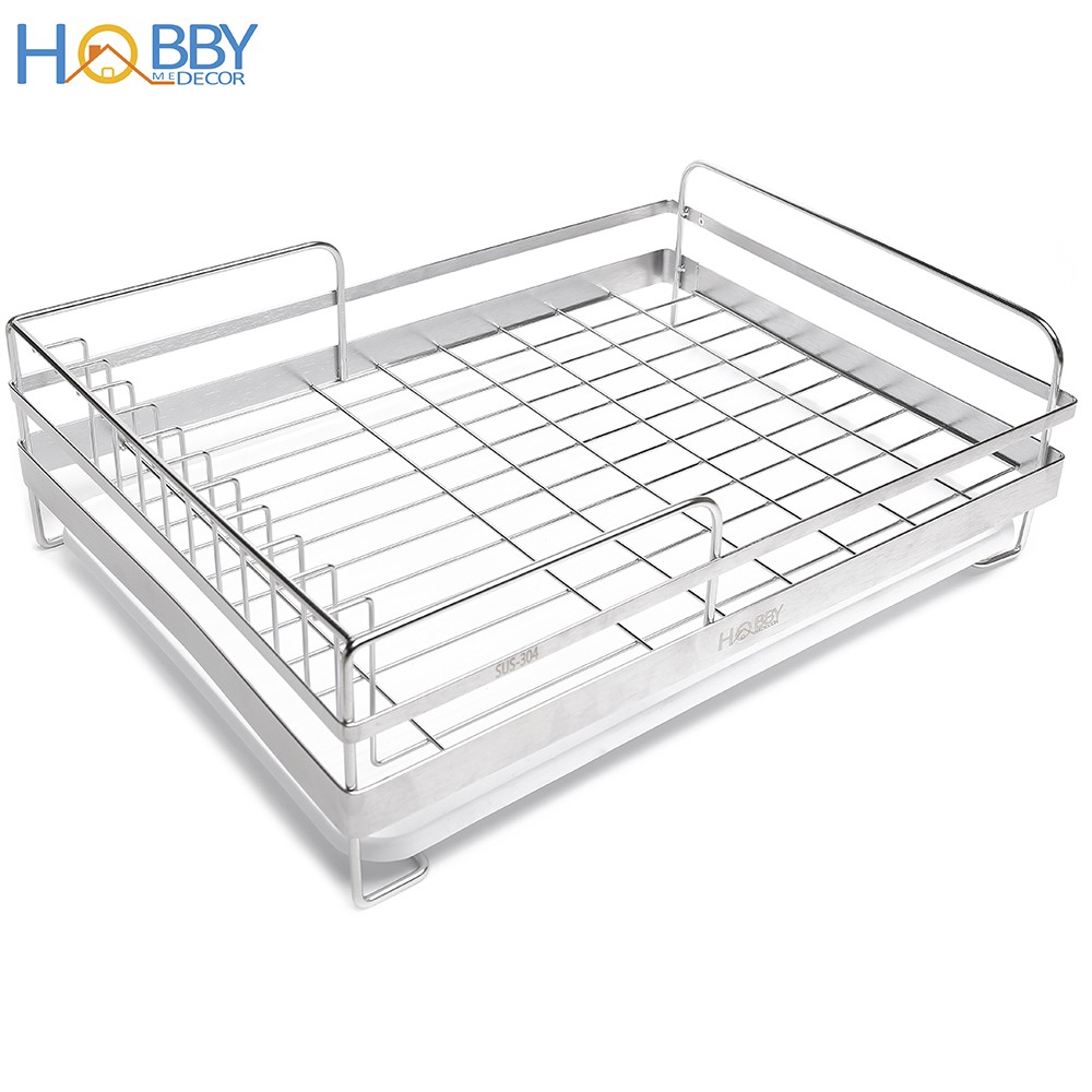 Kệ chén 1 tầng Inox 304 HOBBY Home Decor KC1 có khay hứng nước- 2 size tùy chọn