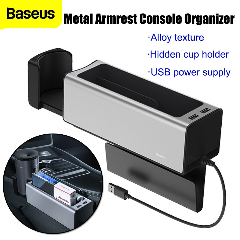 Ngăn chứa đồ đa năng trên xe hơi Baseus Deluxe Metal Armrest Console Organizer dual USB