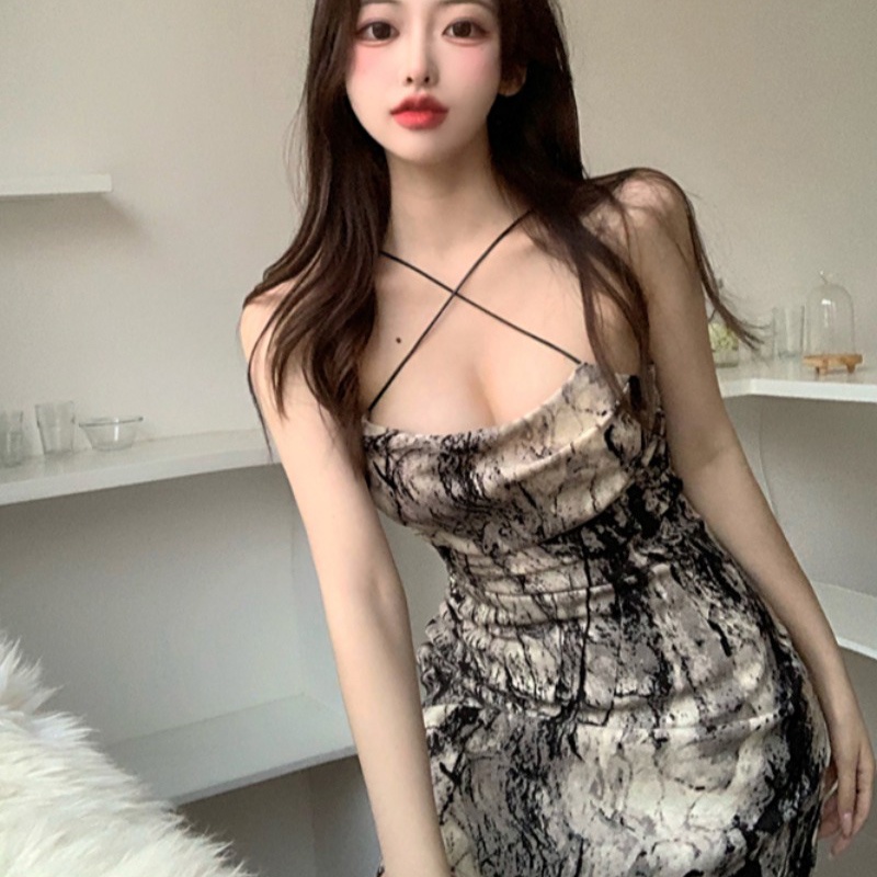 IELGY Đầm Ngắn Hai Dây Cổ Chữ v Màu Nhuộm Thời Trang Mùa Hè Mới 2021 Cho Nữ