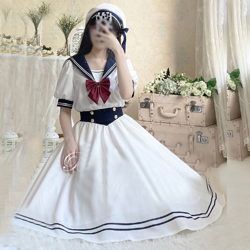 💥Đầm Chữ a Tay Ngắn Cổ Thủy Thủ Phong Cách Hàn Quốc Thời Trang Mùa Hè Ngọt Ngào Cho Nữ Sinh