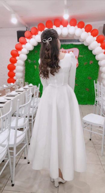 Váy dự tiệc cổ vuông tay dài xoè phồng Poly- hình thật trải sàn | BigBuy360 - bigbuy360.vn