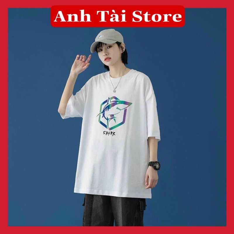Áo thun tay lỡ phản quang phông Unisex nam nữ chất Premium Cotton oversize đến 75kg form rộng co dãn 4 chiều SHARK AP 44