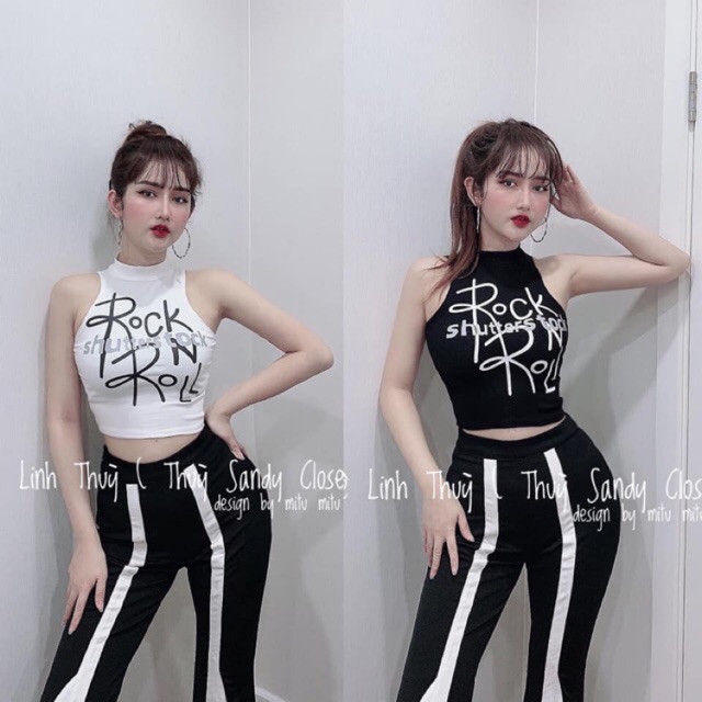 Áo croptop sát nách chữ Rock
