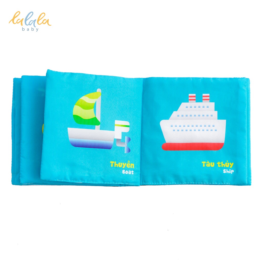 Sách vải Lalala baby, kích thích đa giác quan chủ đề Phương tiện giao thông, kích thước 15x15cm 12 trang