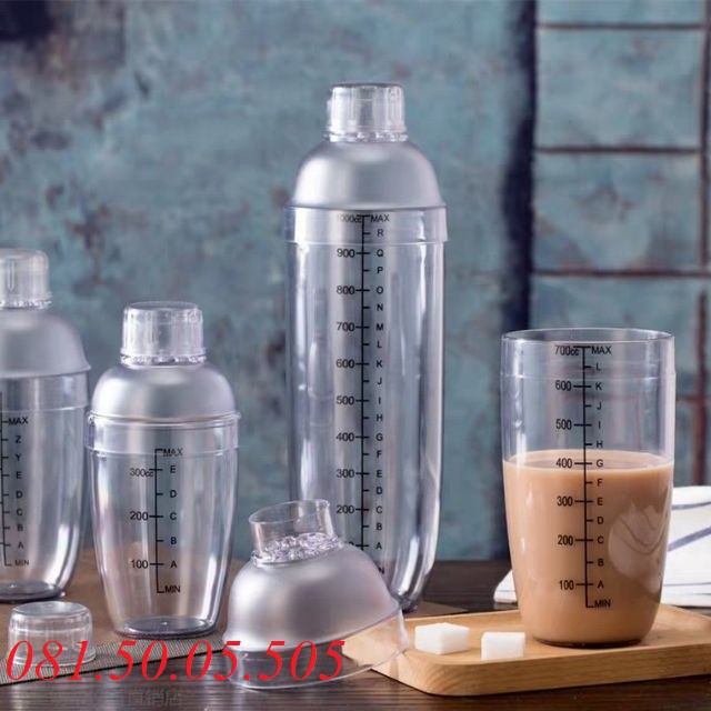 [Sỉ] Bình lắc Shaker pha chế nhựa chia vạch đen 350ml - 500ml - 700ml - 1000ml - Núm đậy nắp bình lắc