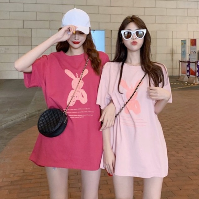 Áo thun thỏ hồng form rộng tay lỡ siêu cute