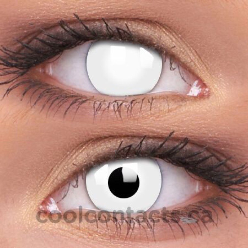 (Đủ mẫu) Lens trắng Tròn - contact lens trắng toàn bộ/ trắng lưới / trắng dài - Kính áp trình trắng hoá trang halloween