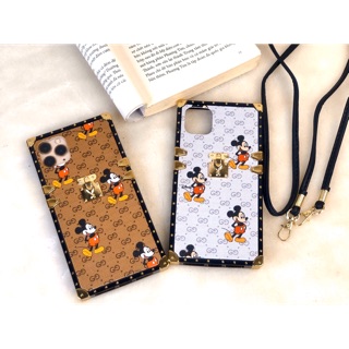 Ốp Vuông Mickey Kèm Dây Đeo Iphone 📱6/6pl/7/7pl/8pl/X/Xsm/11/11promax/XR
