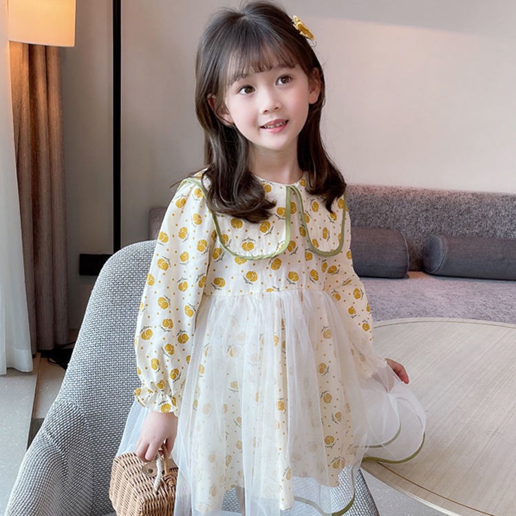 Đầm Công Chúa Tay Dài Cổ Búp Bê Thời Trang Mùa Thu 2022 Mới Cho Bé Gái