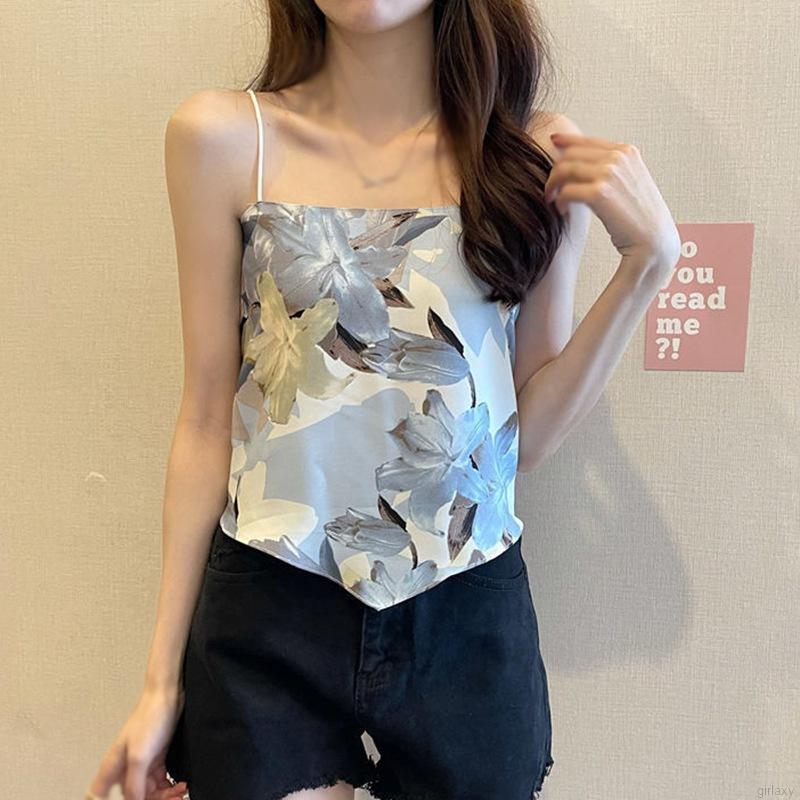 Áo Lửng Hai Dây In Họa Tiết Phong Cách Hàn Quốc Dành Cho Nữ