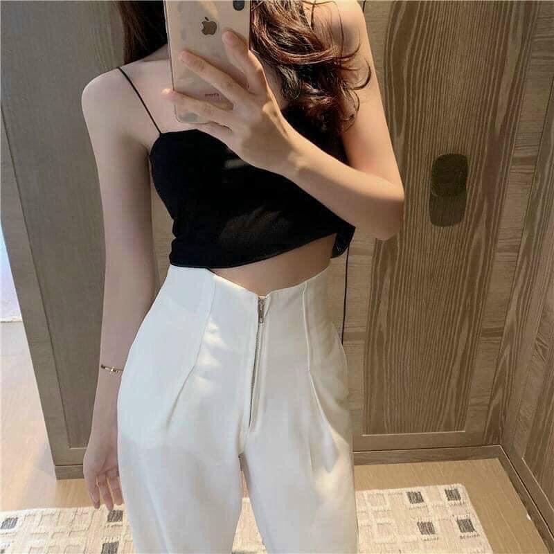 Quần Ống Suông Nữ Lưng Cao Gen Bụng - Quần Ống Rộng Khóa Trước Cạp Cao T2K kèm ảnh thật