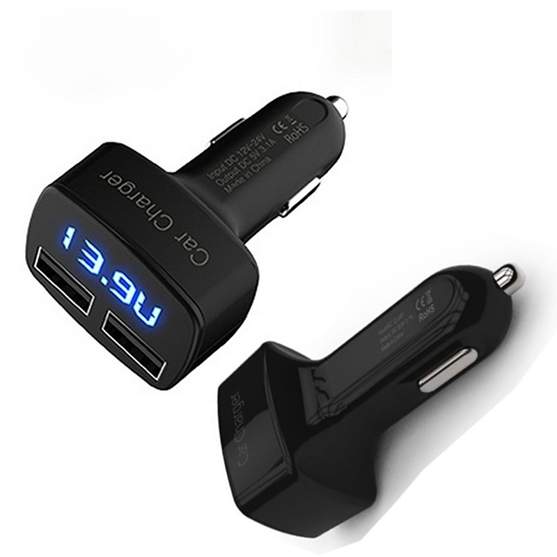 Vôn Kế Kỹ Thuật Số 3.1A Hai Cổng Sạc USB Có Đèn LED Hiển Thị Nhiệt Độ Cho Xe Hơi