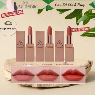 Son Lì 3CE Matte Lip Color (226,227,228) vỏ vàng