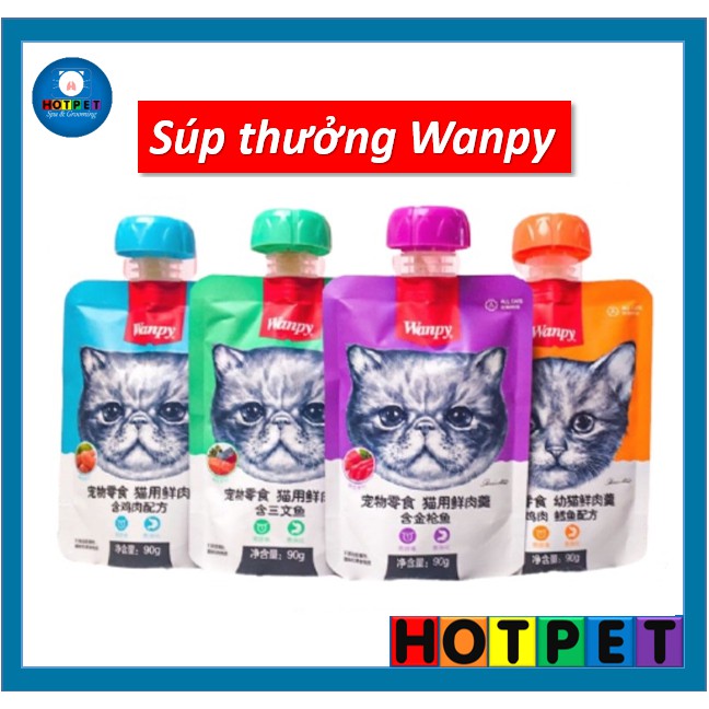 Súp thưởng cho mèo Wanpy dạng nắp vặn tiện lợi gói 90g