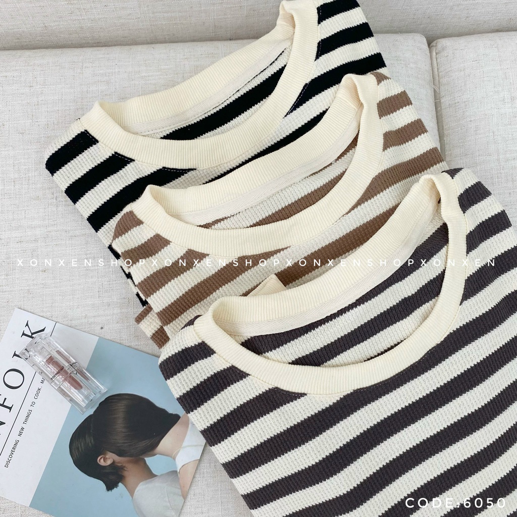 Áo thun tay dài nữ Áo thun kẻ ngang bo tay XONXEN SHOP Freesize mã 6050