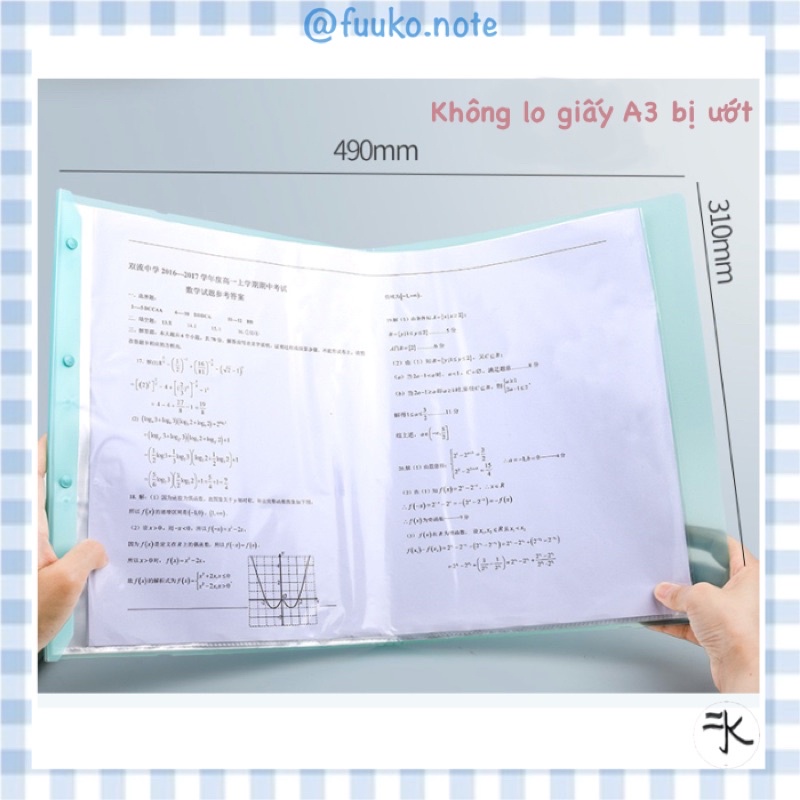 Bìa file A3 Clear Book gấp gọn 30 40 lá lưu trữ giấy tờ, tranh chống thấm nước màu pastel Macaron tiện lợi