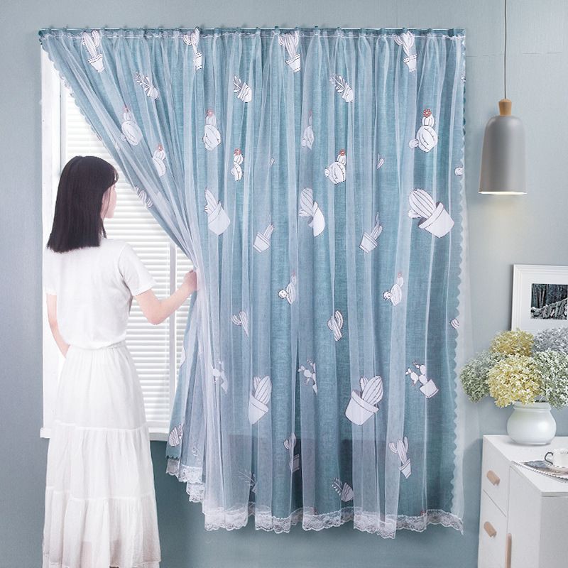 Bộ rèm treo cửa sổ kèm khóa dán và dây buộc trang trí phòng ngủ xinh xắn