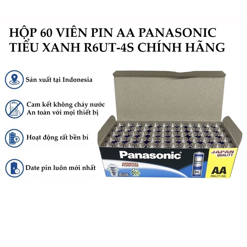 Hộp 60 viên pin AA Panasonic tiểu xanh 1,5V R6UT/4S chính hãng