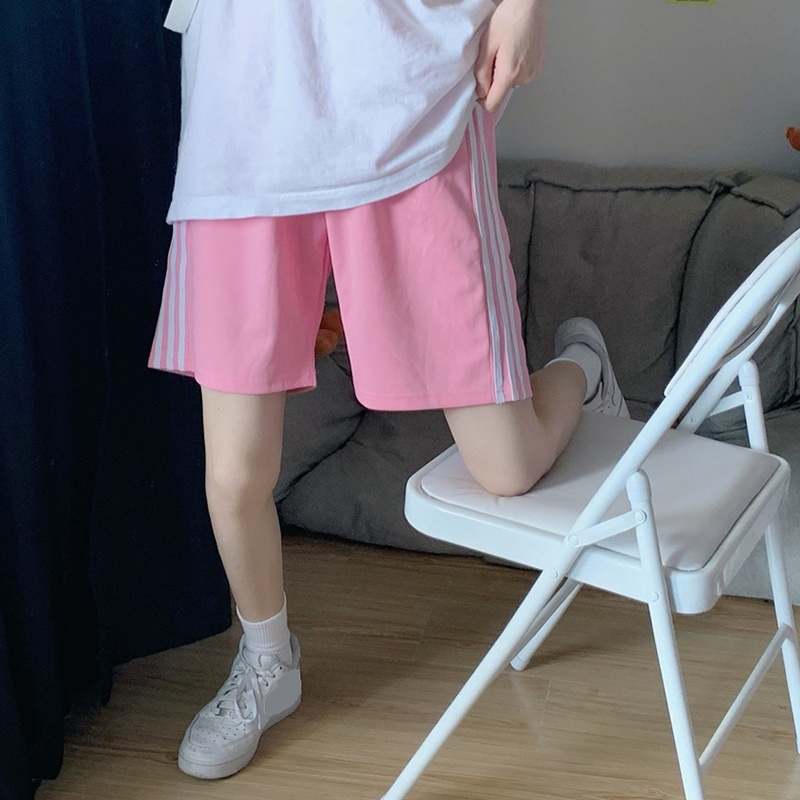 Brroa Quần Short Thể Thao Lưng Cao 3 Sọc Màu Sắc Tương Phản Thời Trang Mùa Hè Cho Nữ