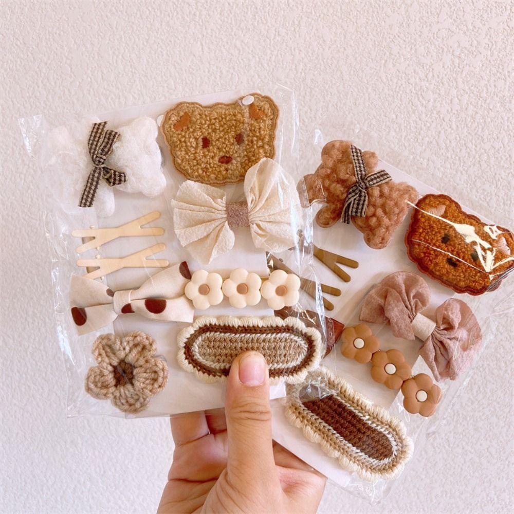 Set 9 Kẹp Tóc Hình Gấu / Bông Hoa Dễ Thương Cho Bé Gái VANES1