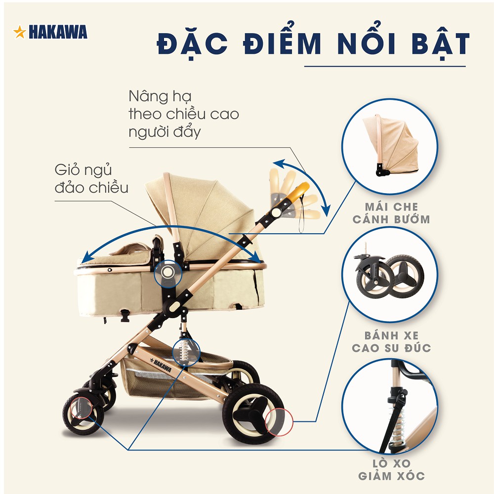 Xe đẩy em bé HAKAWA HK-B02 - Sản phẩm chính hãng - Bảo hành chính hãng 3 năm