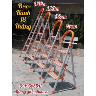 Thang Nhôm Ghế Chữ A Tay Vịn NIKAWA 3 - 4 - 5 - 6 Bậc Xếp Gọn Nhẹ Nhàng Thương Hiệu Nhật Bản