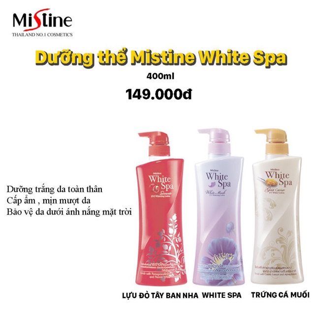 SỮA DƯỠNG THỂ MISTINE WHITE SPA WHITE MUSK UV WHITENING LOTION 400 ML