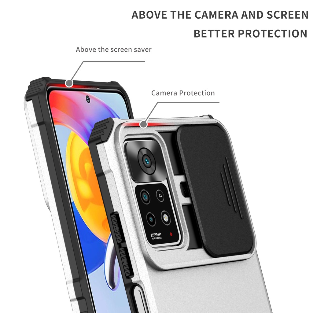 Case Mi 11T Pro Invisible Bracket Phone Case Xiaomi Poco M3 Pro 5G Mi 11T Mi 11 Lite 5G NE Redmi Note 10 Pro Max Redmi Note 11 11s Redmi Note 11 Pro Slide Camera Lens Protection Armor Shockproof Back Cover
