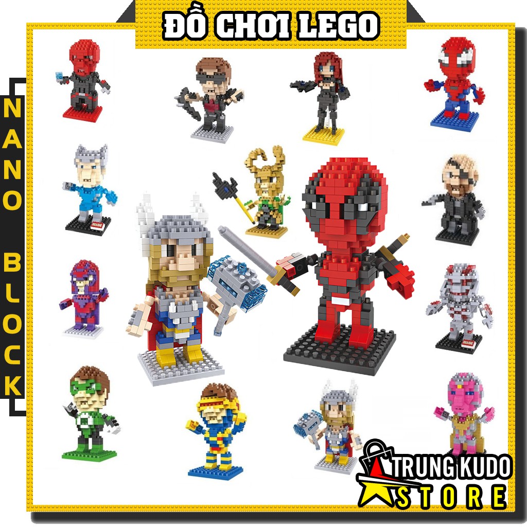 Đồ chơi xếp hình các siêu anh hùng Lego Marvel và DC - Lego Deedpool, Lego Thor, Lego Spider Man Dạng NanoBlock