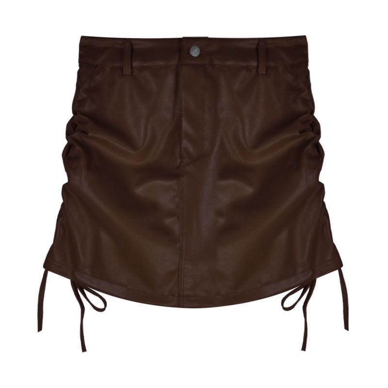 Song Anh Chân váy da chữ a dáng ngắn dây rút 2 bên có quần lót trong hai màu đen, nâu