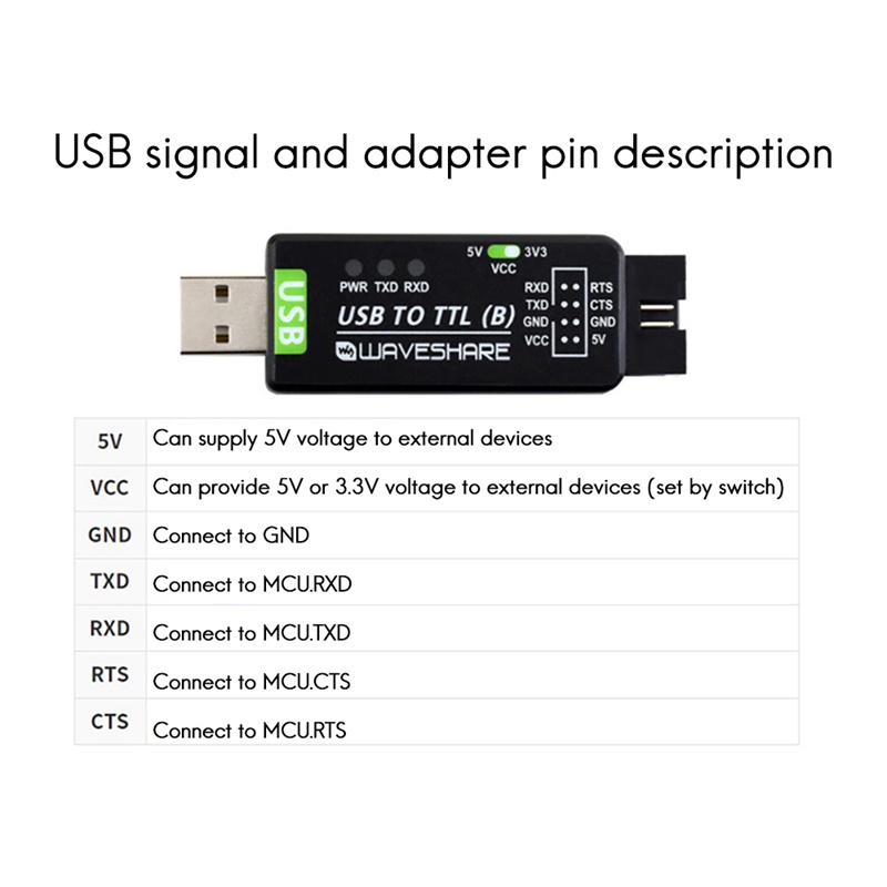 Bộ chuyển đổi usb sang ttl cấp công nghiệp waveshare môđun chuyển đổi cổng nối tiếp ch343g hỗ trợ mạch chuyển đổi mức 5v / 3.3v