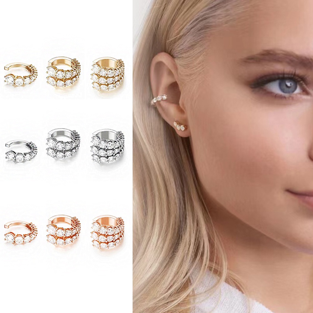 Khuyên Tai Chữ C Đính Đá Lấp Lánh Thời Trang