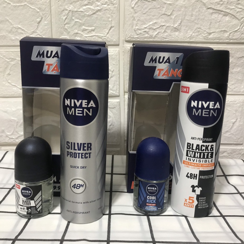 [MUA 1 TẶNG 1] Xịt Khử Mùi Nivea Men mát lạnh 150ml  Tặng Kèm Lăn Ngăn Mùi Nivea Men