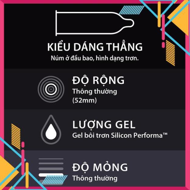 Bao cao su Durex Performa chống xuất tinh sớm Hộp 3 cái Kéo dài thời gian yêu (Khuyến mãi 1K) - GoF Store Vip [lovelove]