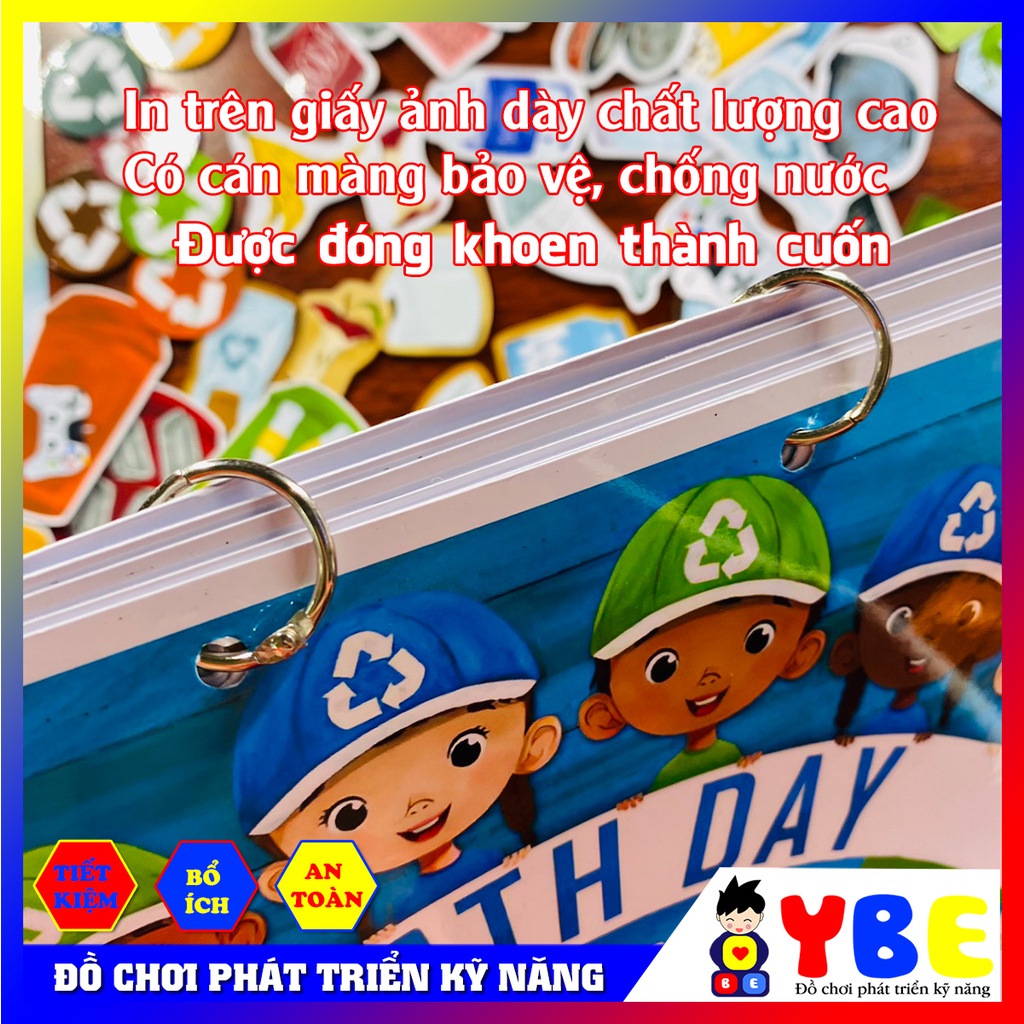 Đồ chơi bóc dán bảo vệ trái đất Earth day busy book dành cho các bé vừa chơi vừa học dạng học liệu Montessori - YBE