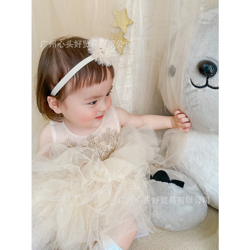 Băng đô hoa, nơ màu kem cho bé gái đáng yêu