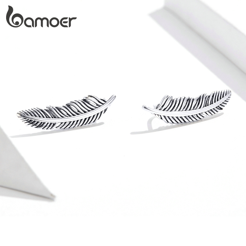 Đôi Bông Tai Bamoer SCE865 Kiểu Dáng Lông Vũ Phong Cách Cổ Điển Thời Trang