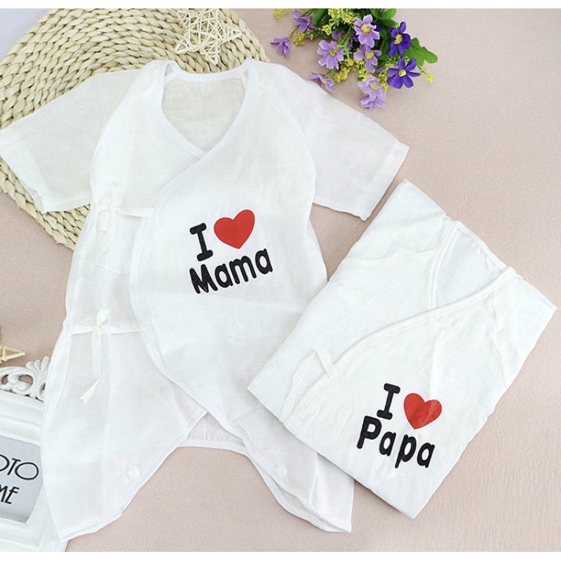 Bộ body xô/ body cotton I love Mama, Papa