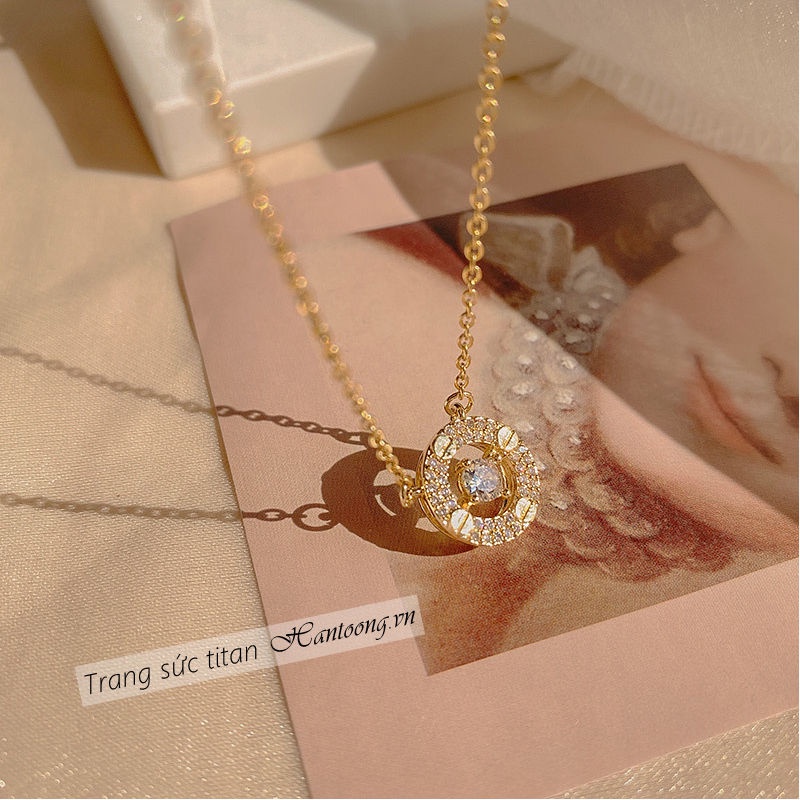 Vòng cổ titan nữ không gỉ mặt tròn đính đá đơn giản phong cách ins hàn quốc nhẹ nhàng thanh lịch mẫu mới