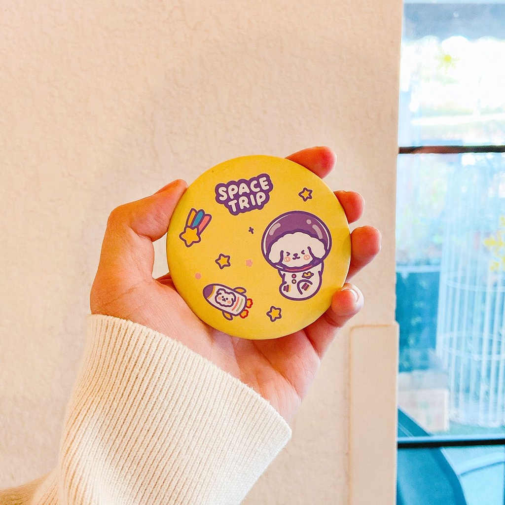 [Hàng mới về] Gương trang điểm mini hình tròn họa tiết hoạt hình xinh xắn và siêu bền