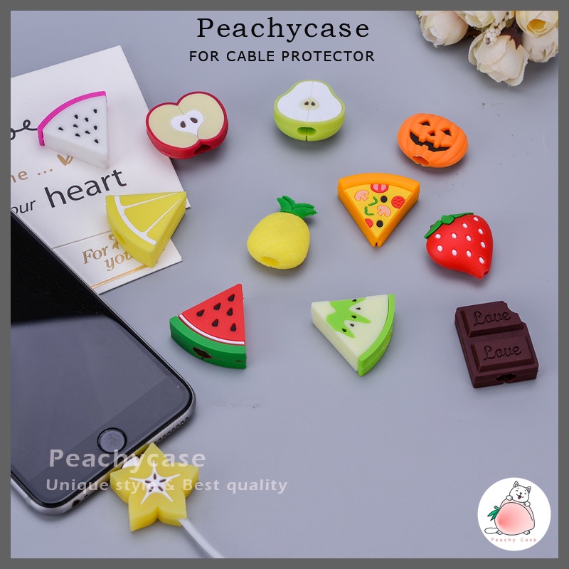 Ốp Bảo Vệ Dây Cáp Sạc USB Bằng Silicon Hình Bánh Pizza / Dâu Tây Dễ Thương