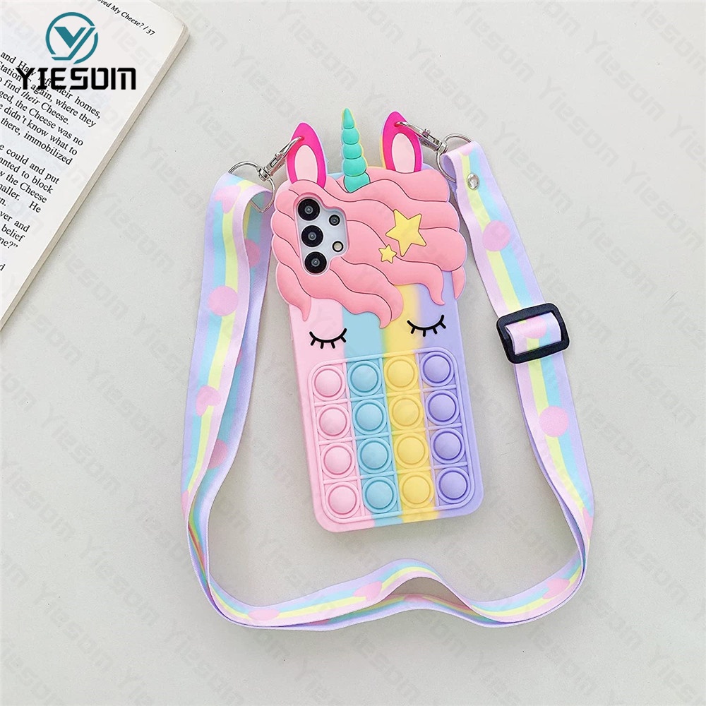 Ốp Điện Thoại Hình Kỳ Lân Cầu Vồng Gắn Dây Đeo Cho Samsung Galaxy A01 A02 A02S A11 A12 A21S A31 A51 A71 A32 A52 A72 A70 A20