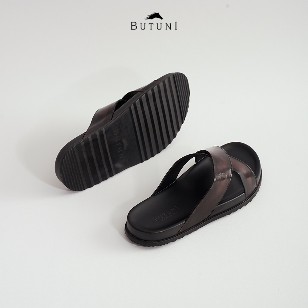 Dép hai quai chéo da thật Butuni Lava Slippers - Nâu