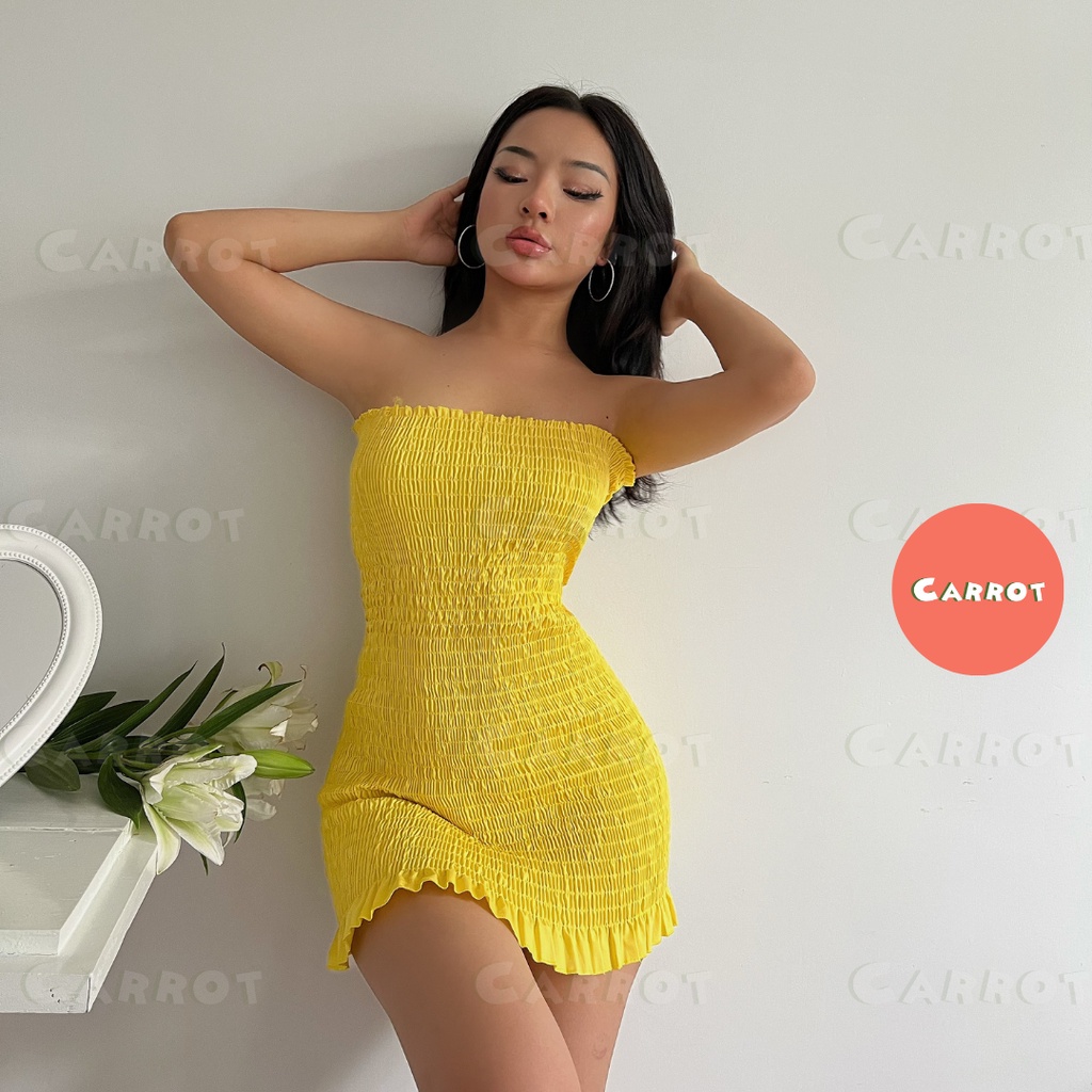 Đầm body ôm dáng váy nhúm thiết kế không tay phong cách cá tính, sang chảnh phù hợp đi chơi chụp ảnh Carrotxinhdep