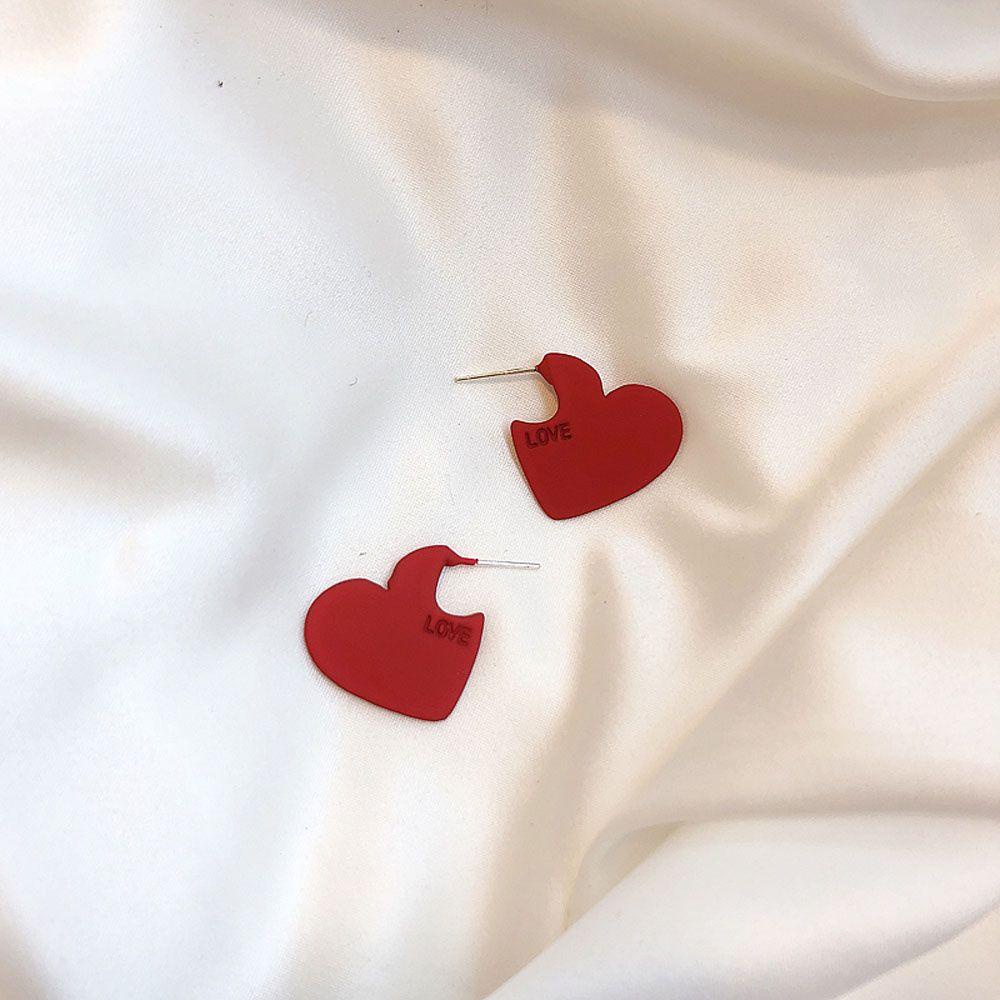 Bông Tai Hình Trái Tim Màu Đỏ Thanh Lịch