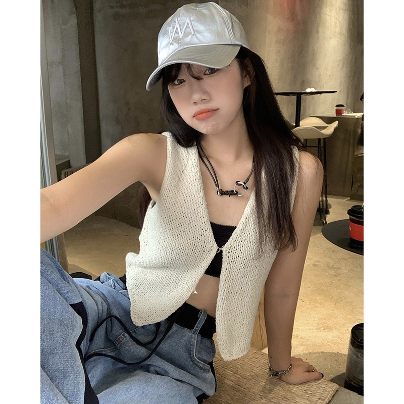 Áo Dệt Kim Sát Nách Cổ Chữ V Dáng Rộng Thời Trang Hàn Quốc Cho Nữ | BigBuy360 - bigbuy360.vn