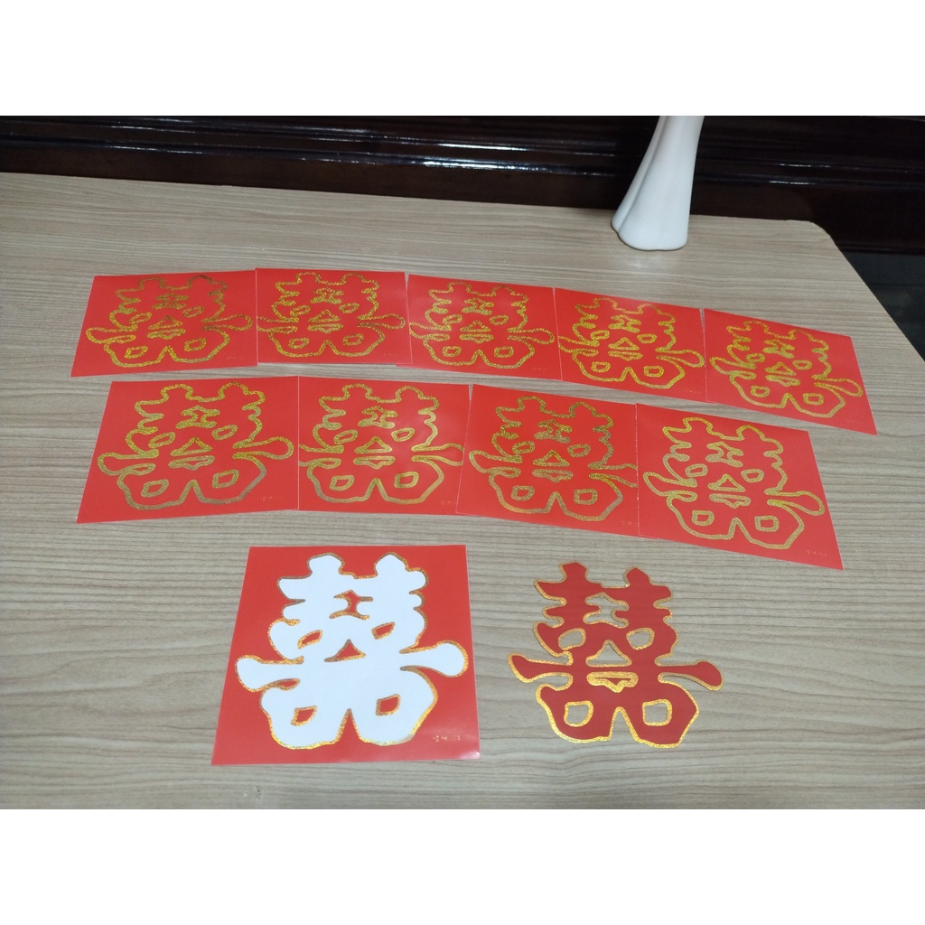 Hình dán cầu thang chữ hỷ set 10 tờ